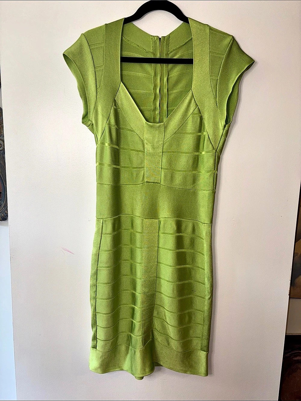Hervé Léger Green Mini Dress Size L/14